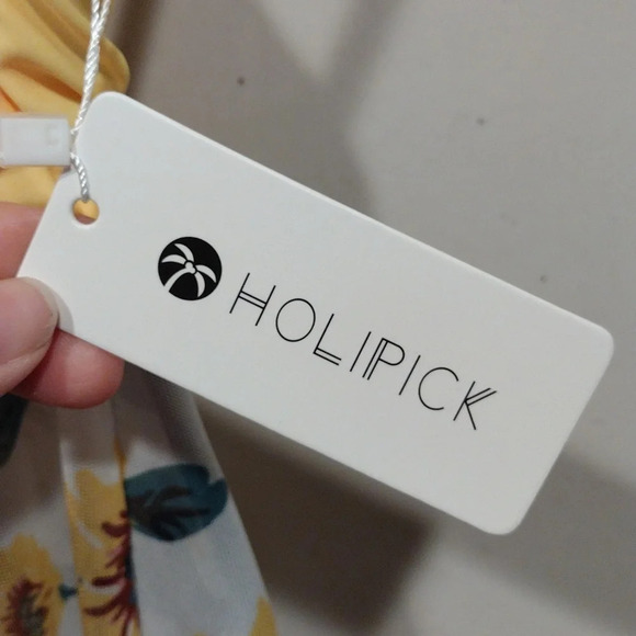 NWT Holipick Women's Sunflower Print Mesh Halter Style Swim Top M-Beach Resort - Picture 2 of 6